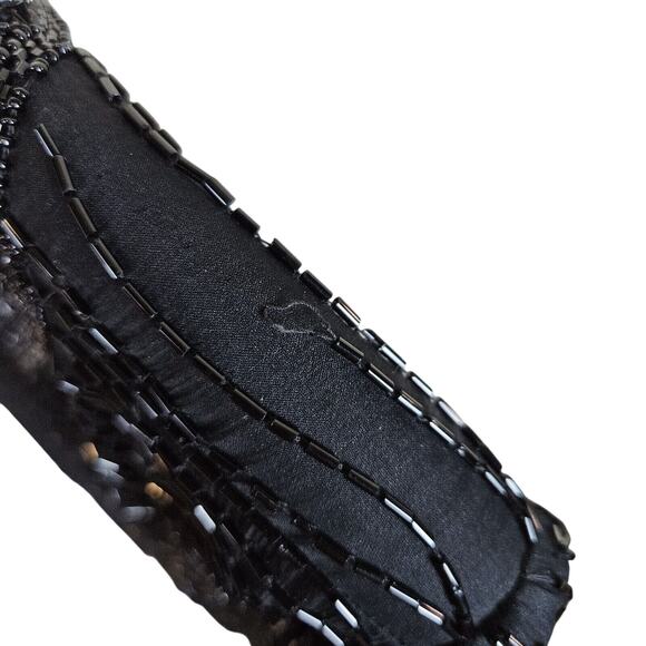 Vintage Beaded Silk Jacket Duster Coat Large Elegant Black Party Wedding Blazer - Picture 14 of 16